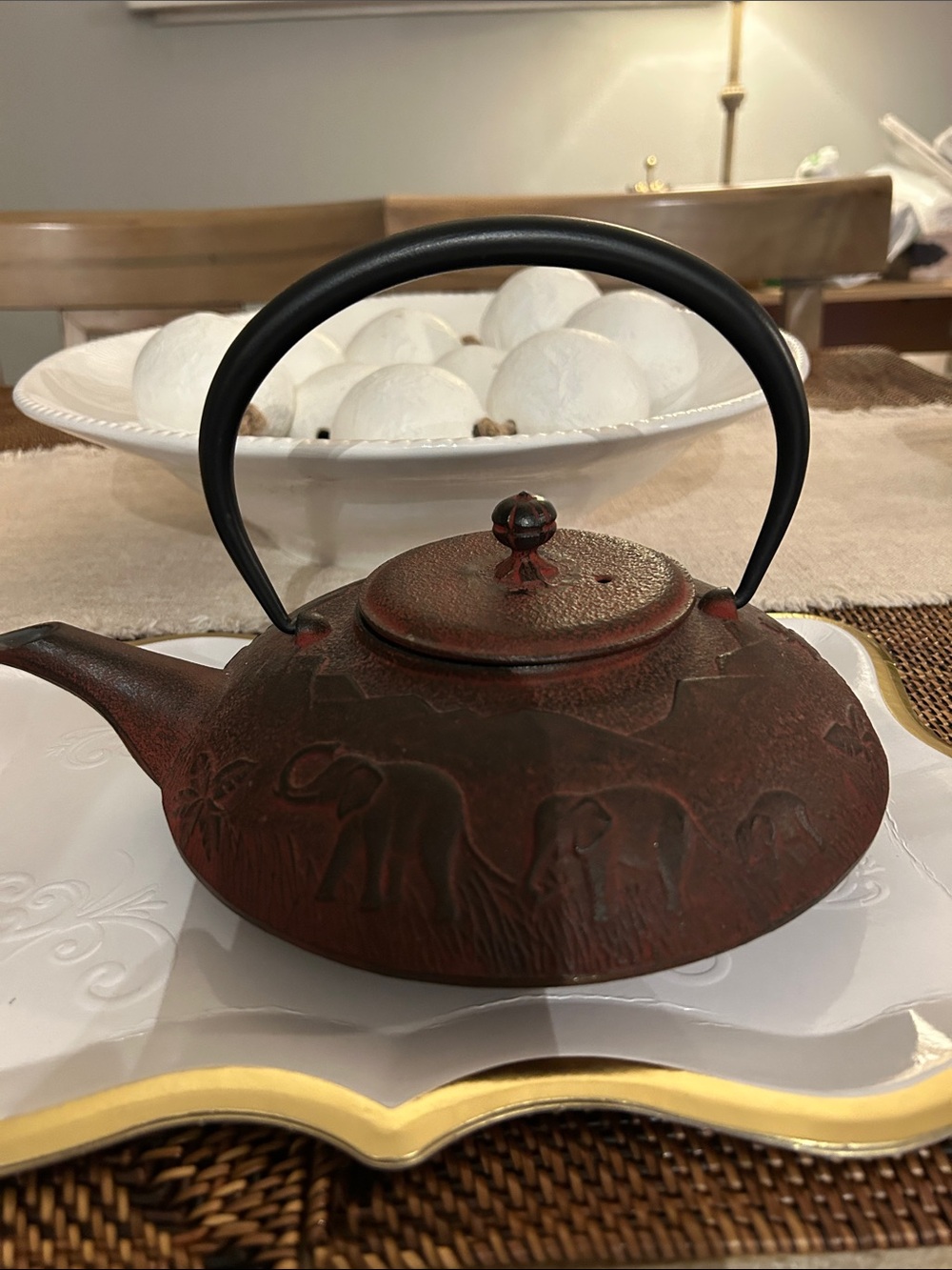 Teavana Cast Iron Elephant Teapot in Deep Rust Red